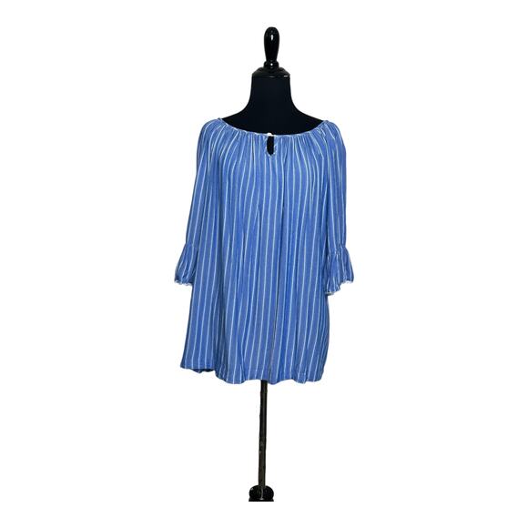 Blue white striped 3/4 bell sleeves tunic top size XL - Picture 11 of 11